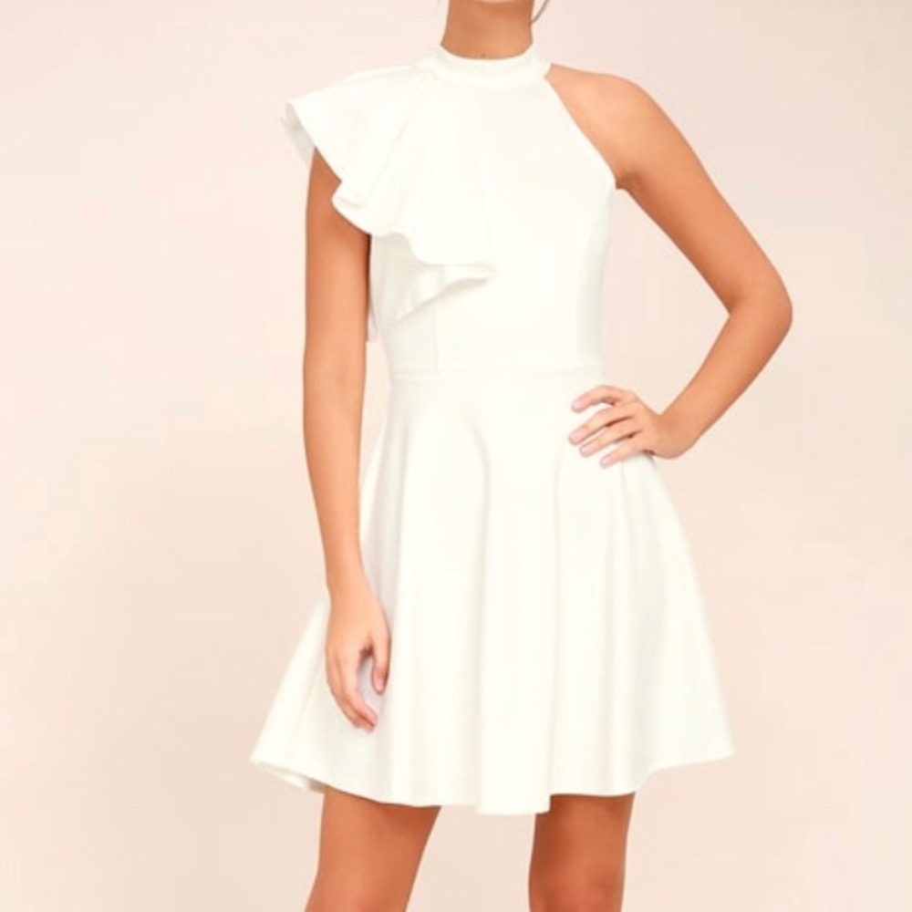 White Lulus One Shoulder Skater Dress Size Medium